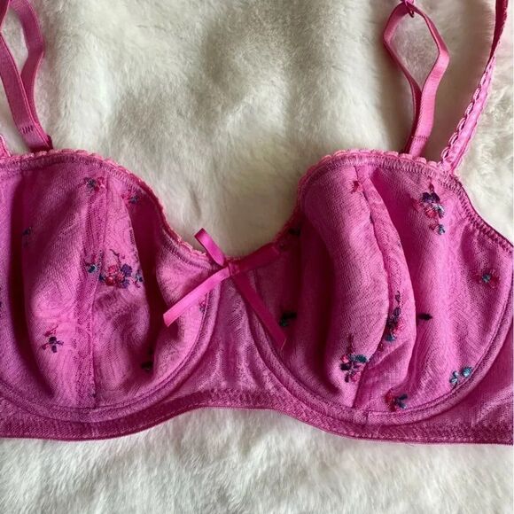 Marks & Spencer Pink Floral Embroidered Lace Bra Women's Size 34C - Picture 5 of 10